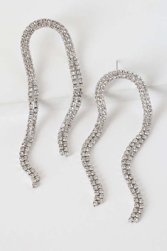 Glisten Up Silver Rhinestone Statement Earrings 2