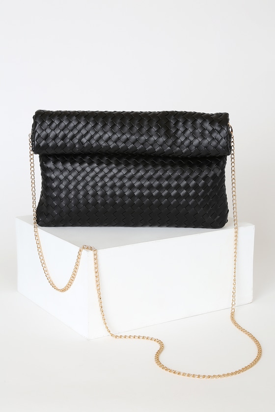 Woven Clutch - Black Faux Leather Clutch - Black Roll Clutch - Lulus