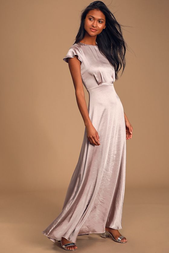 Moments Like This Dusty Lavender Satin Short Sleeve Maxi Dress 3