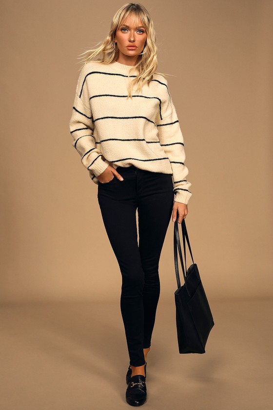 LUSH Sweater - Cream and Black Stripe Sweater - Oversized Sweater - Lulus