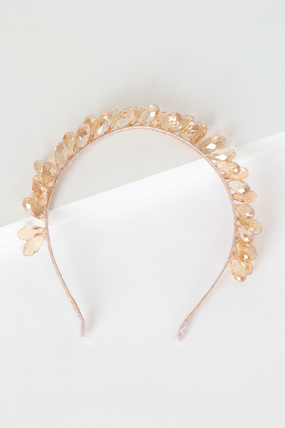 With Whimsy Tan Crystal Beaded Headband 1