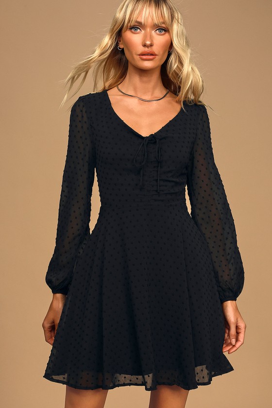 Cute Black Dress - Skater Dress - Long Sleeve Dress - Dress - Lulus
