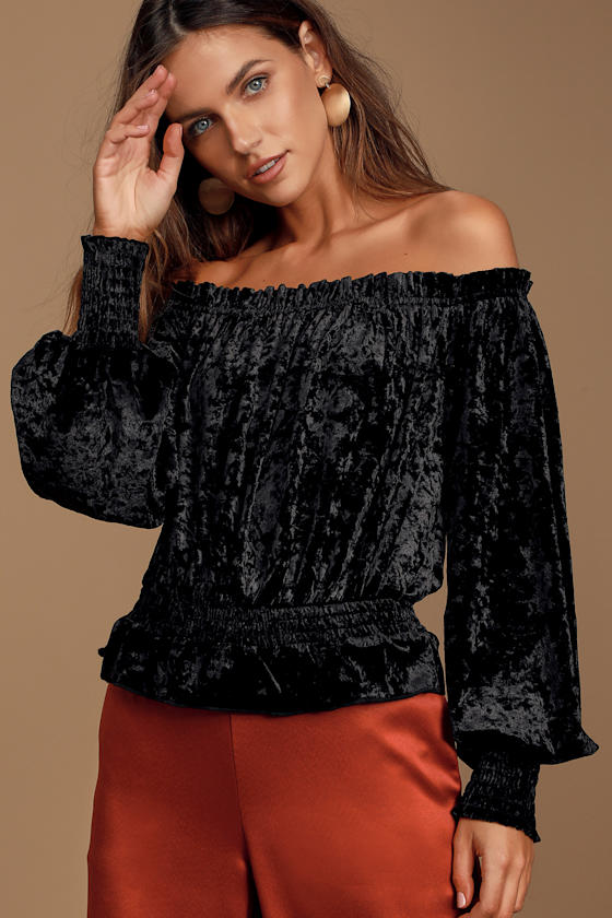 Favorite Memory Black Velvet Off-the-Shoulder Top 1