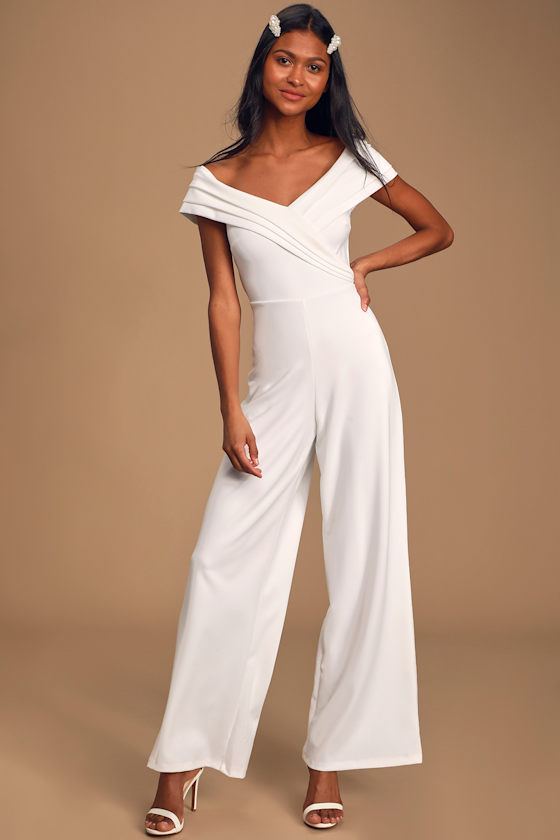 Stand Tall White Off-The-Shoulder Wide-Leg Jumpsuit 1