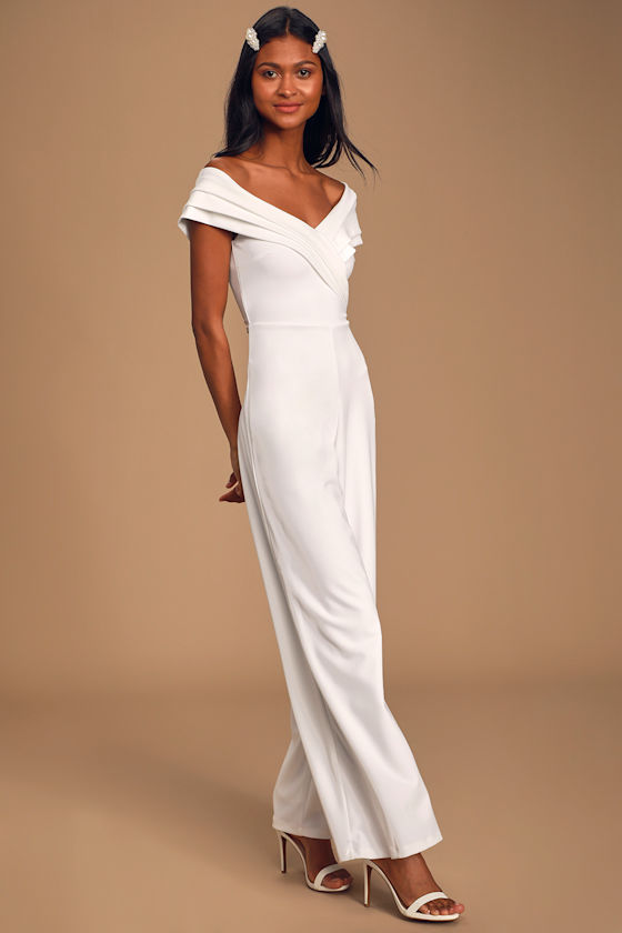 Stand Tall White Off-The-Shoulder Wide-Leg Jumpsuit 2
