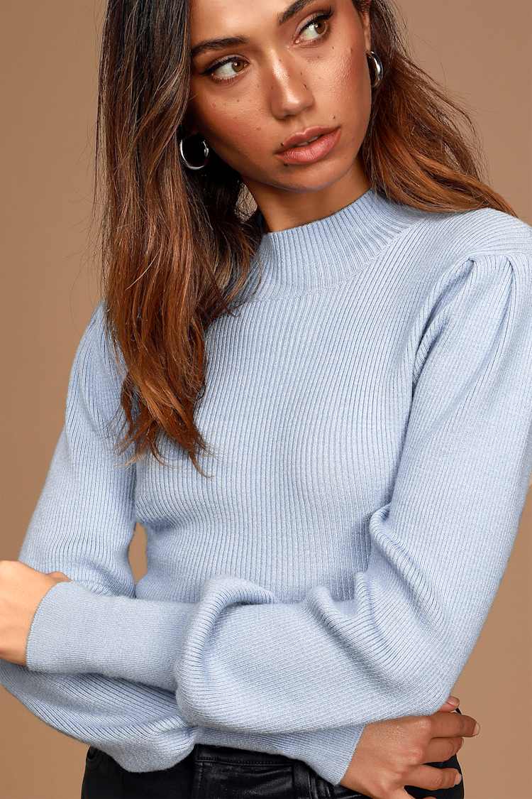 Casual Babe Periwinkle Ribbed Knit Mock Neck Sweater Top