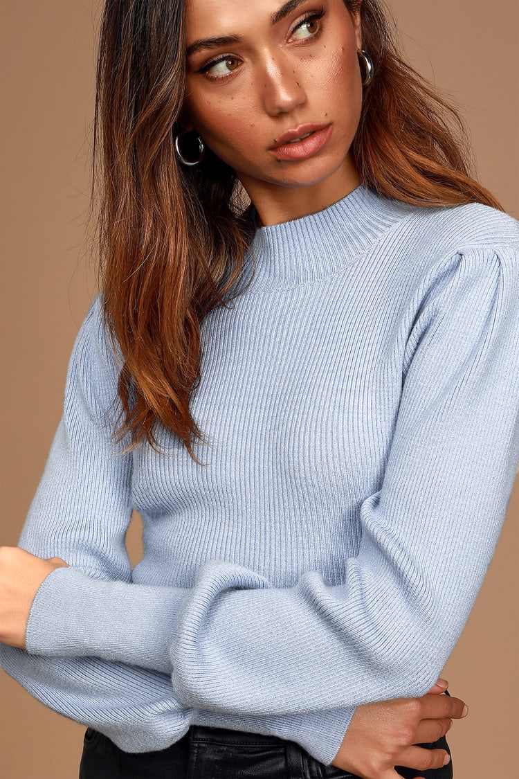 Periwinkle Sweater - Mock Neck Sweater Top - Balloon Sleeve Top - Lulus