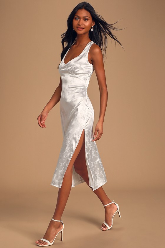 white midi satin dress