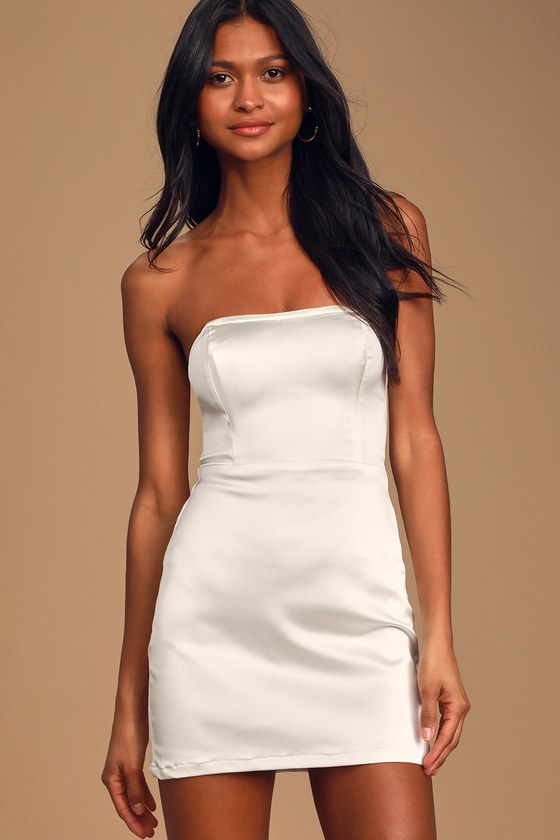 white satin fitted dress