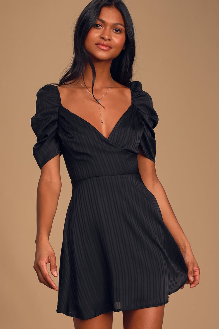 Cute Black Dress - Striped Dress - Skater Dress - Mini Dress - Lulus