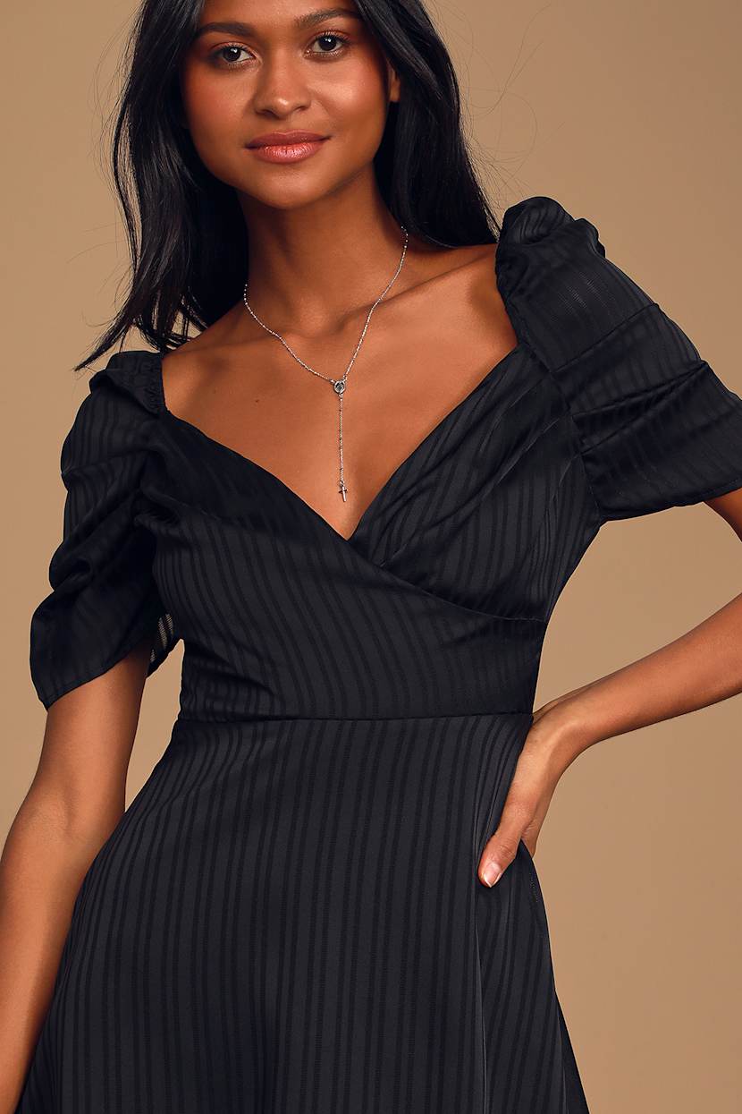 Cute Black Dress - Striped Dress - Skater Dress - Mini Dress - Lulus
