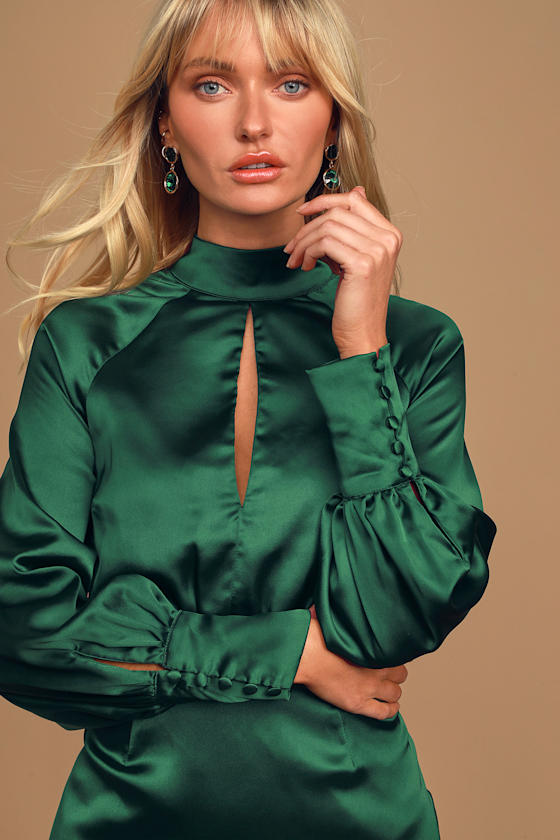 Long Sleeve Dress - Satin Dress 