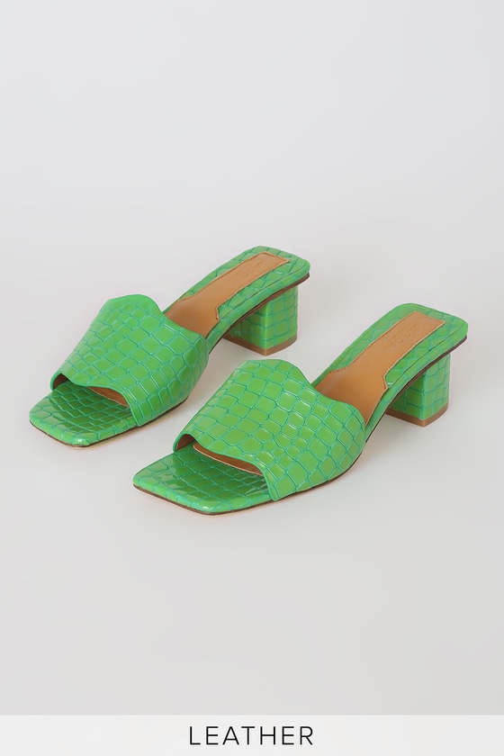Jaggar Scallop Croc Heel - Lime Green Slide Sandals - High Heels - Lulus