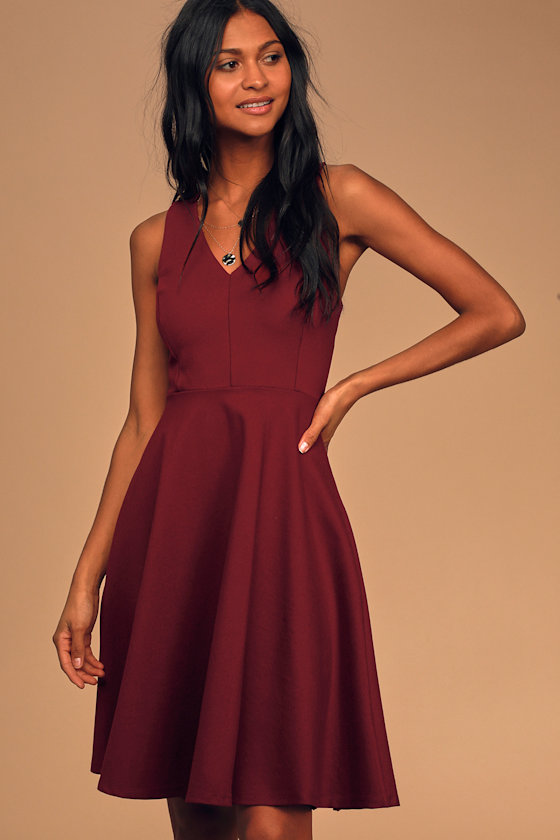 Wine Red Dress Midi Dress Skater Dress Sleeveless Dress 59.00