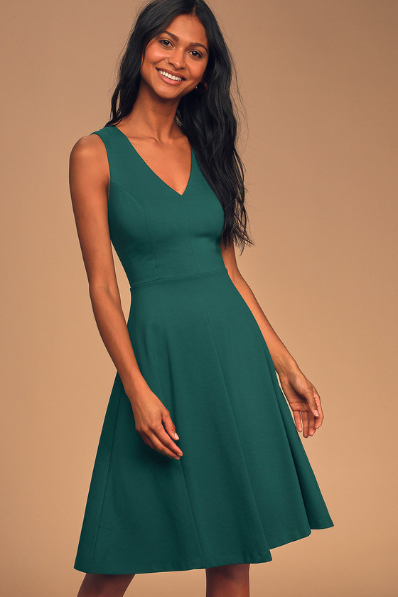 Dark Green Dress - Midi Dress - Skater Dress - Sleeveless Dress - Lulus