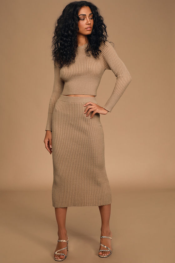Top Chic-Ret Tan Ribbed Knit Cropped Sweater Top 1