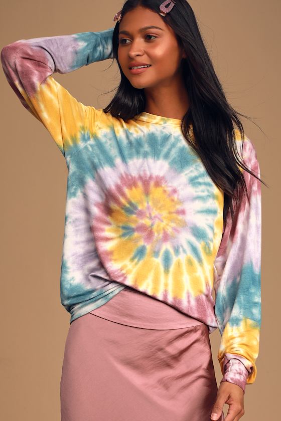 Only Good Vibes Yellow Multi Tie-Dye Pullover Sweatshirt 3