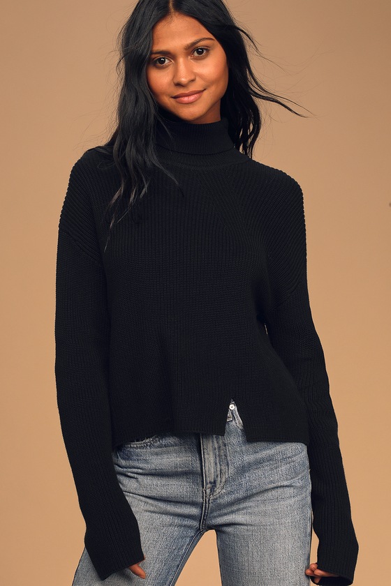 Cute Black Sweater - Turtleneck Sweater - Pullover Sweater - Lulus