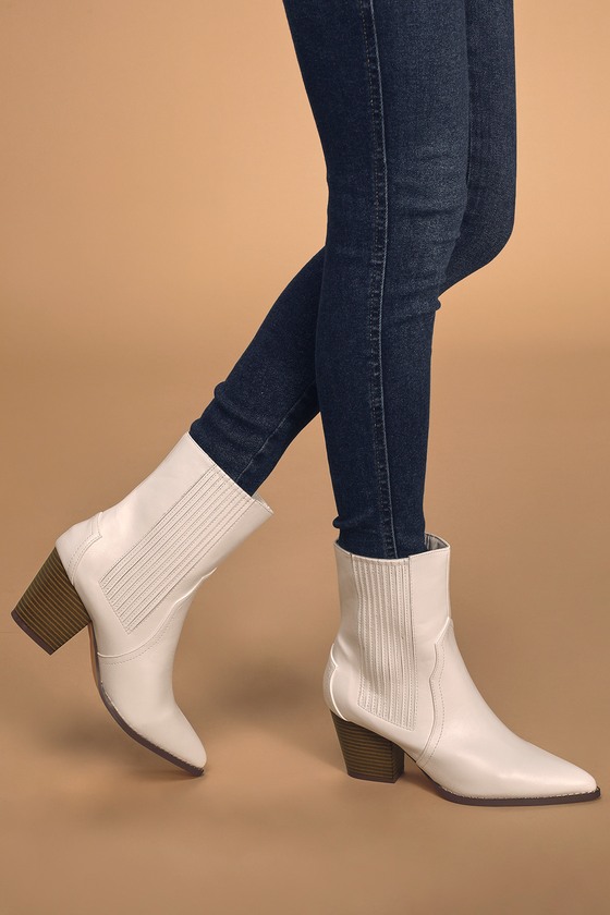 pointed toe white booties