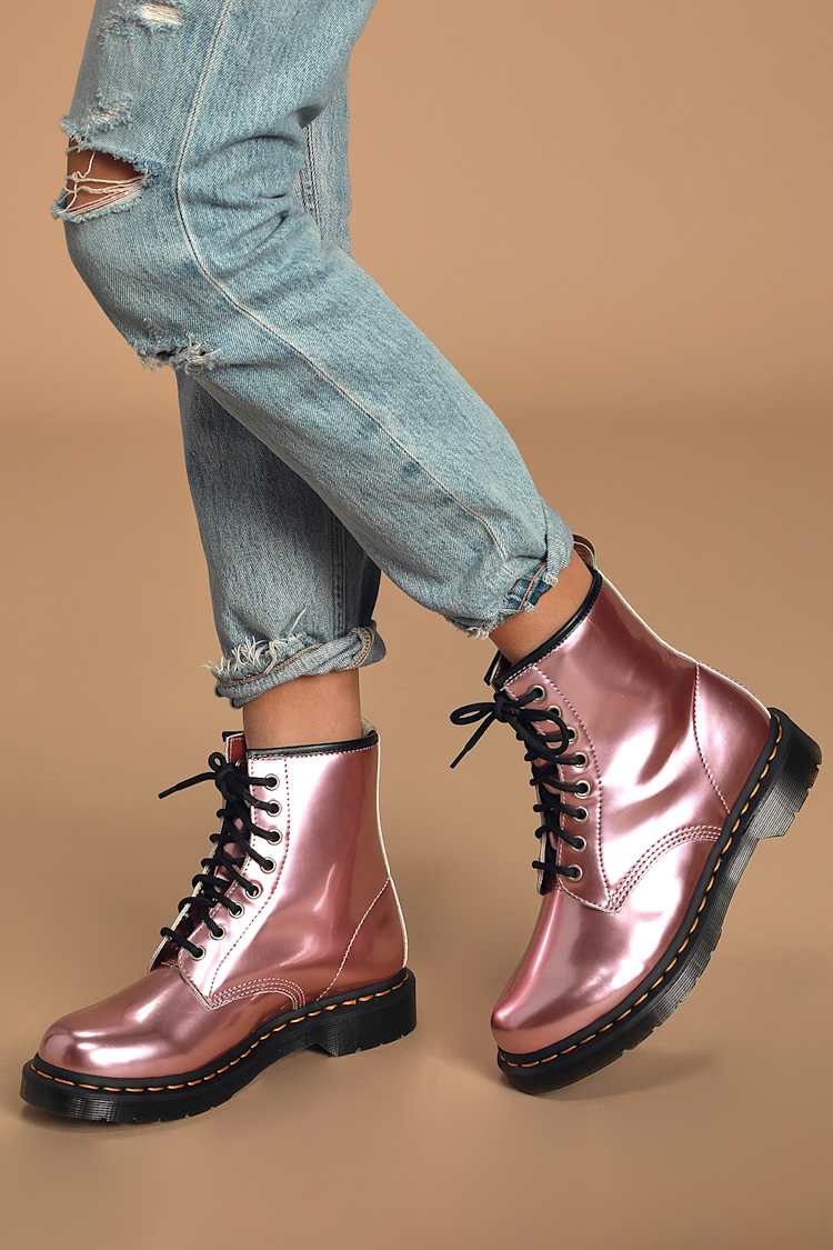 1460 Goldmix Pink Vegan Leather 8-Eye Boots