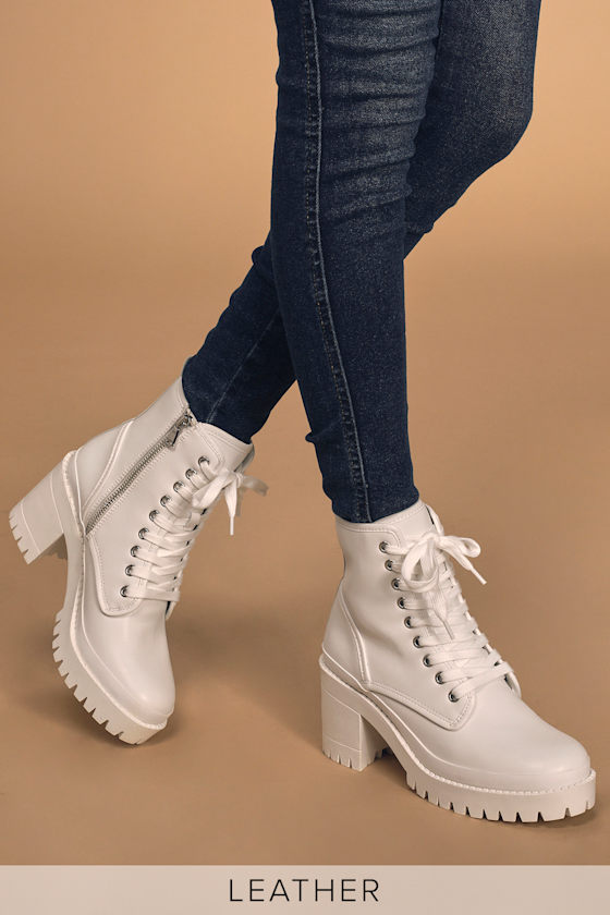 Bloomed White Leather Lace-Up Platform Boots 1
