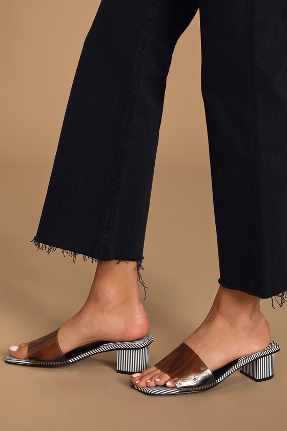 black and white high heel sandals