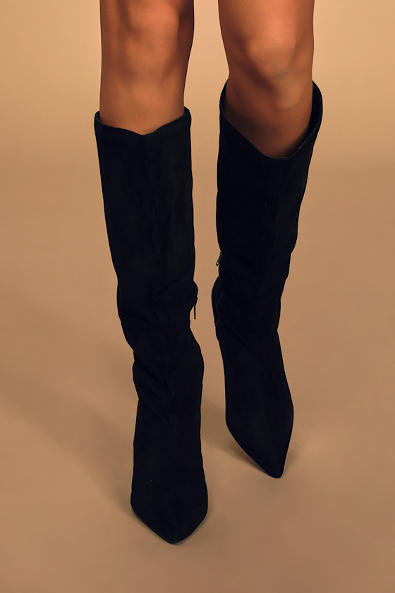 Baarr Black Suede Pointed-Toe Knee High Boots 3