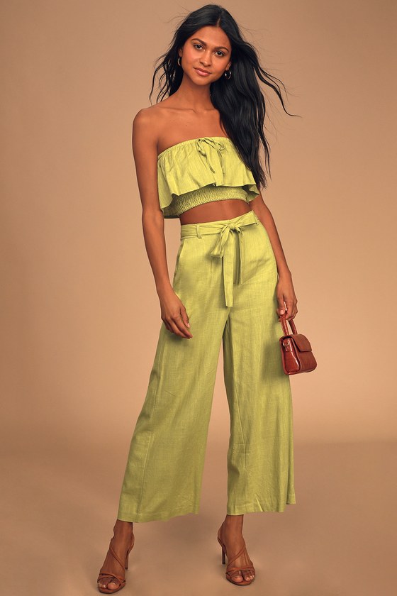 MINKPINK Norfolk - Belted Trouser Pants - Lime Green Pants - Lulus