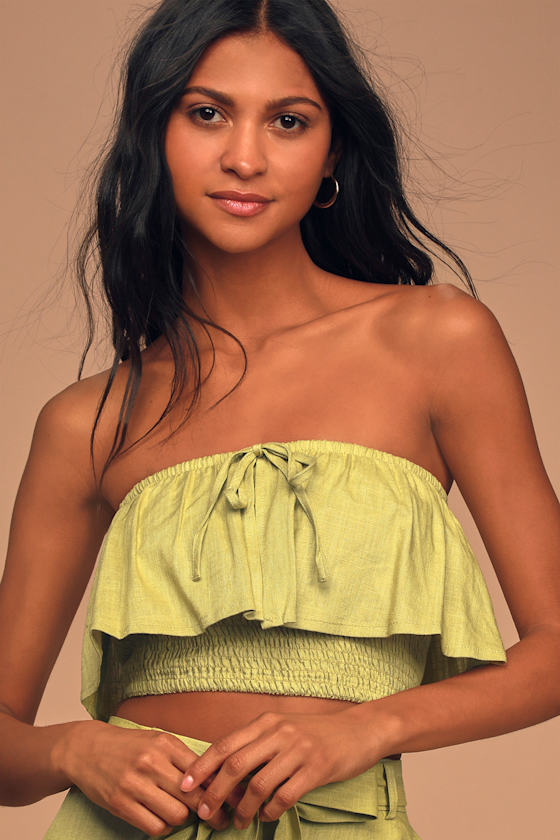 Norfolk Green Strapless Flounce Crop Top 2