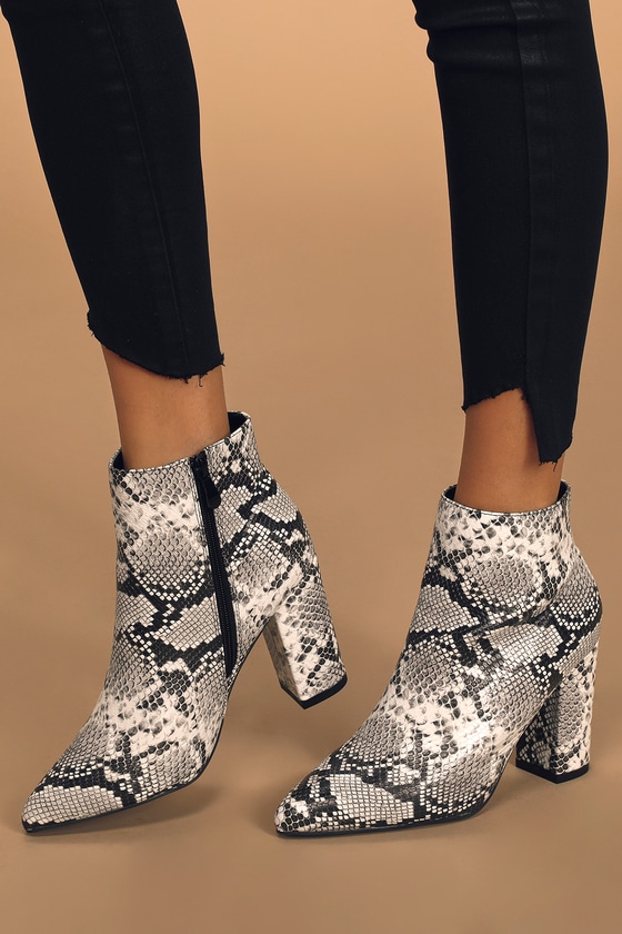 black and white snake print booties