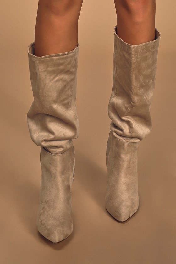 Cute Taupe Suede Boots - Vegan Leather 