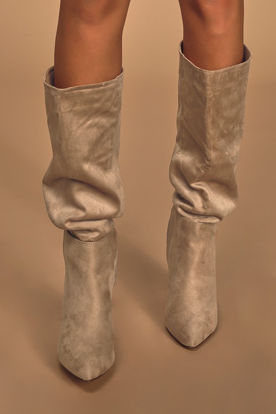 taupe suede boots knee high