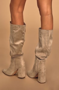 Katari Taupe Suede Pointed-Toe Knee High Boots