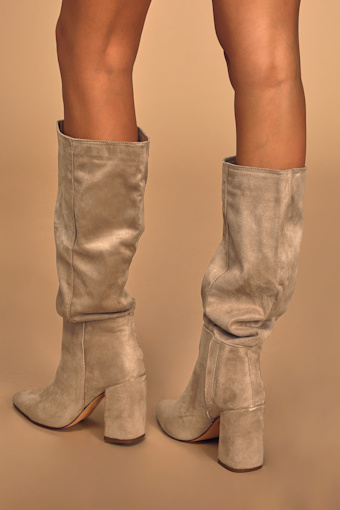 Katari Taupe Suede Pointed-Toe Knee High Boots 2