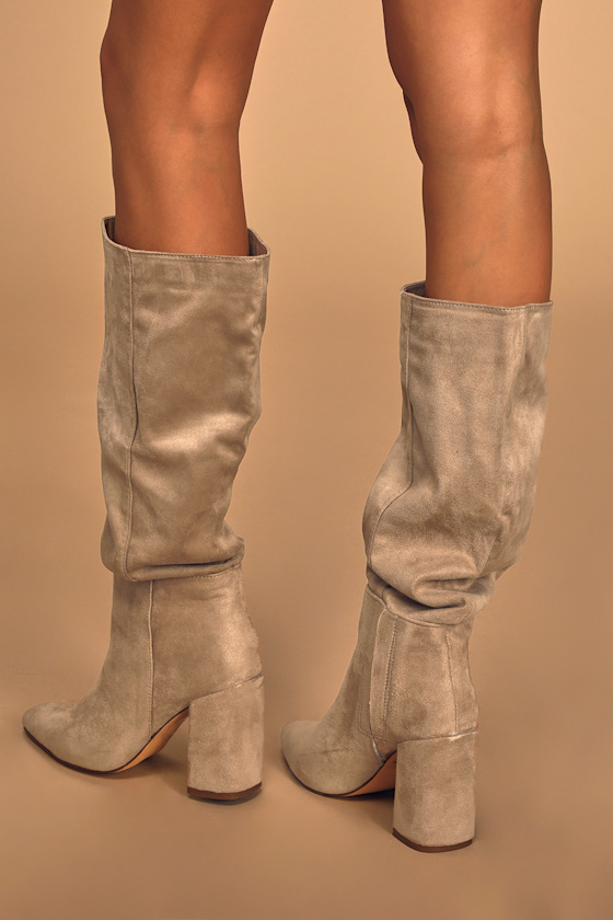Katari Taupe Suede Pointed-Toe Knee High Boots 2