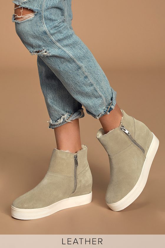 Wanda Taupe Suede Leather Wedge Sneakers 4