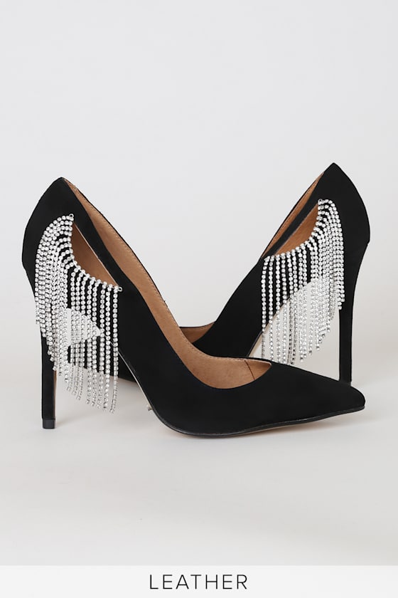 Diamante Black Suede Rhinestone Pumps 2