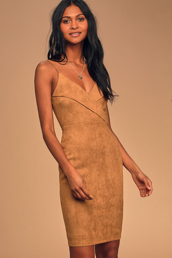 Into You Tan Suede Bodycon Midi Dress 3