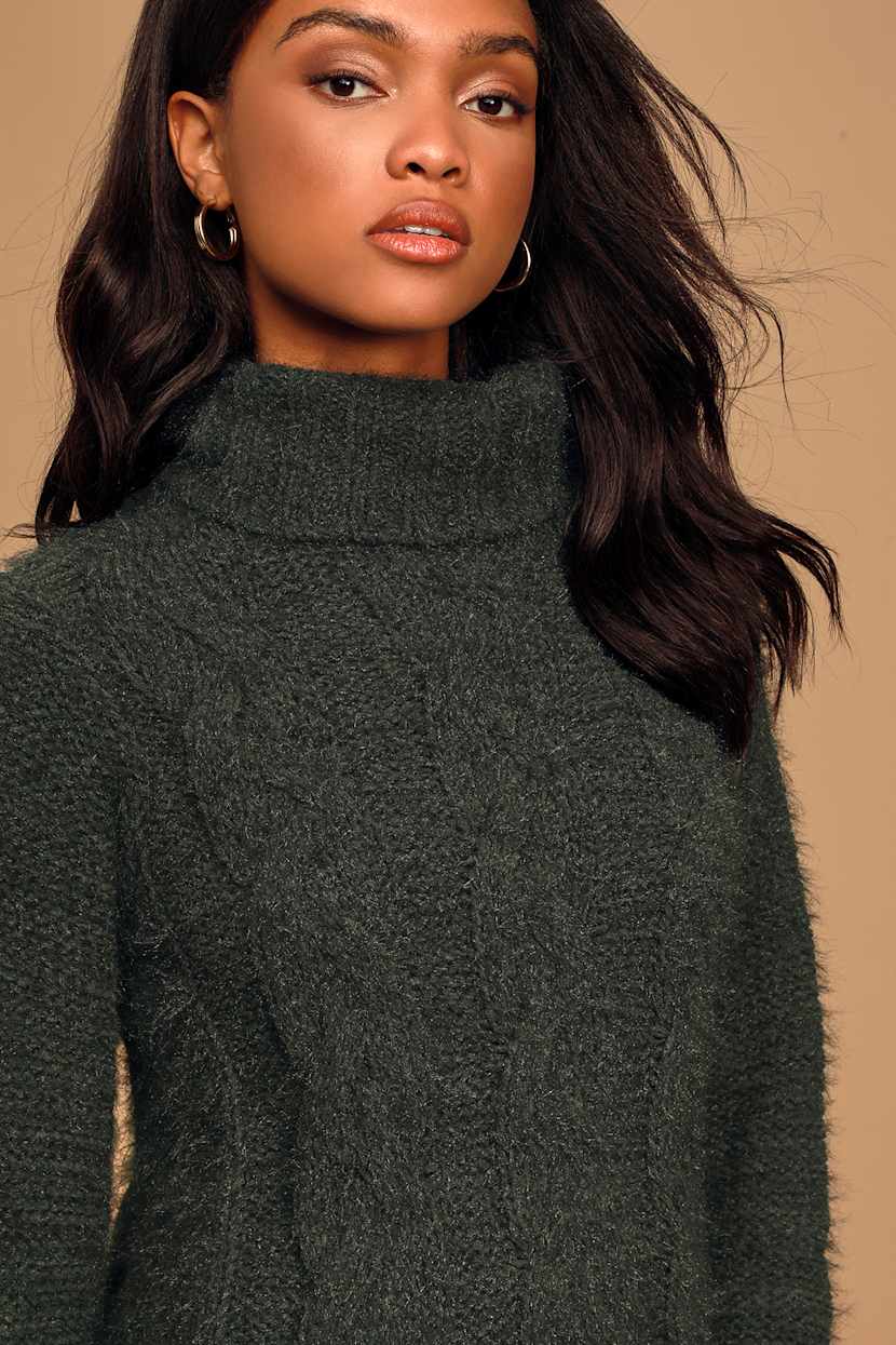 Cozy Forest Green Dress - Cable Knit Sweater Dress - Mini Dress - Lulus