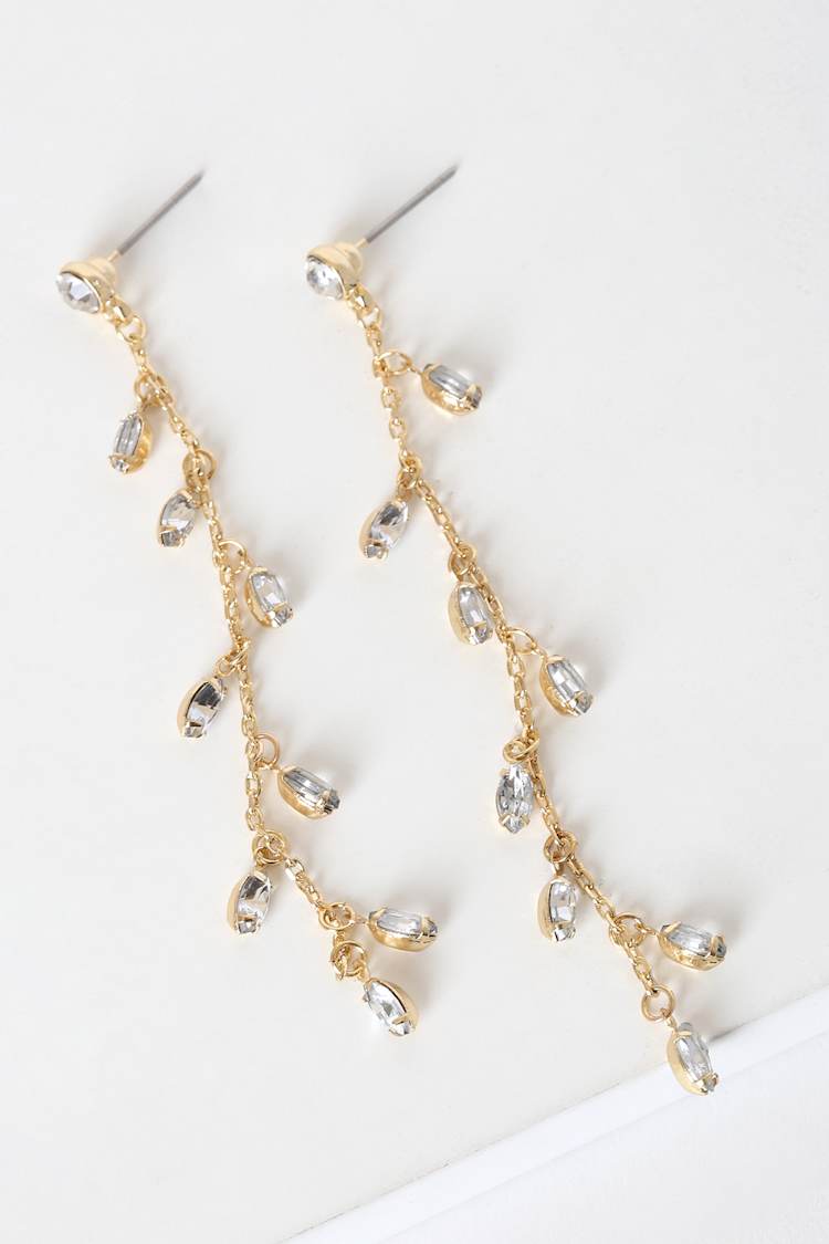 Walk The Vine Gold Rhinestone Drop Earrings