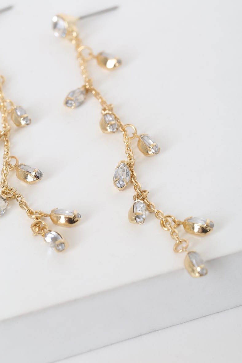 Walk The Vine Gold Rhinestone Drop Earrings