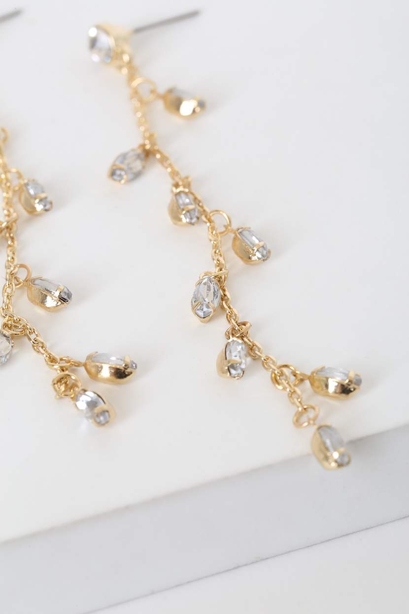 Walk The Vine Gold Rhinestone Drop Earrings