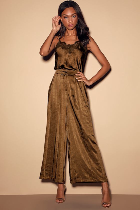 My True Love Brown Satin Lace Cami Top 6