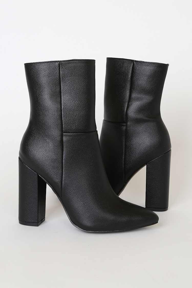 Dawson Black Pebble Pointed-Toe Mid Calf Boots