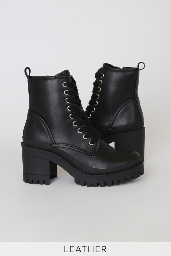 Steve Madden Bloomed - Black Leather Boots - Platform Boots