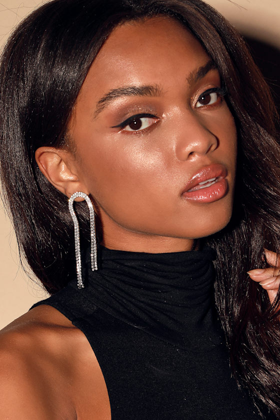 Glisten Up Silver Rhinestone Statement Earrings 1