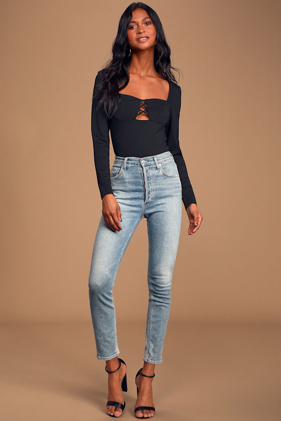 Sexy Black Bodysuit Bustier Bodysuit Long Sleeve Bodysuit Lulus