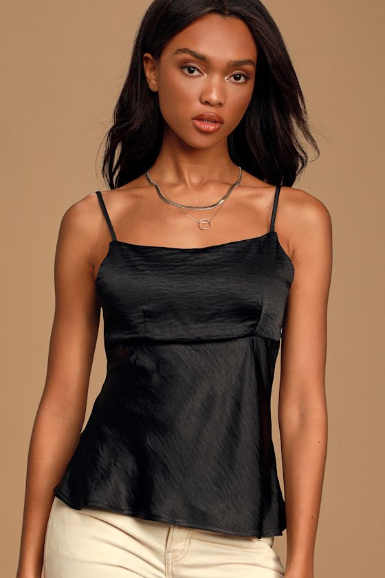 Cute Black Top Cami Top Satin Top Tank Top Lulus