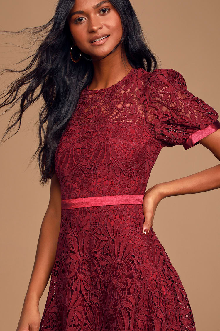 burgundy crochet dress