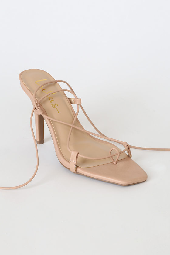 Lyllian Nude Square Toe Lace-Up Heels 4